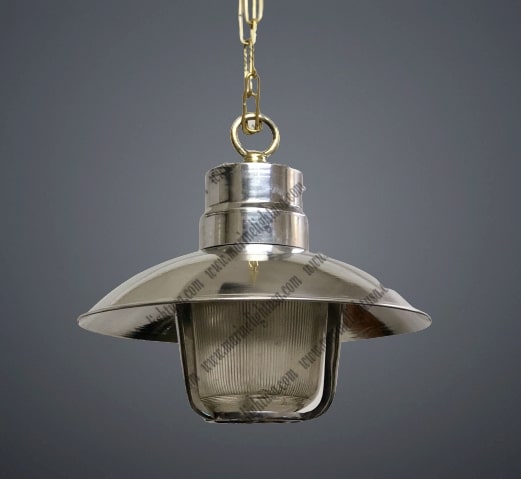 Salvaged GDR Nautical Hanging Light With Fresnel Glass